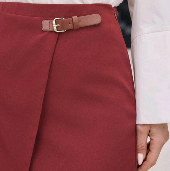 Women Red Wrap Around Skirt, Suitable For Date Night In Spring And Summer - Picture 3 of 4